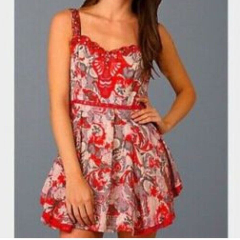 Chaudry KC Mini Sundress Embroidered Sequined Fully Lined Tiered Skirt - Small